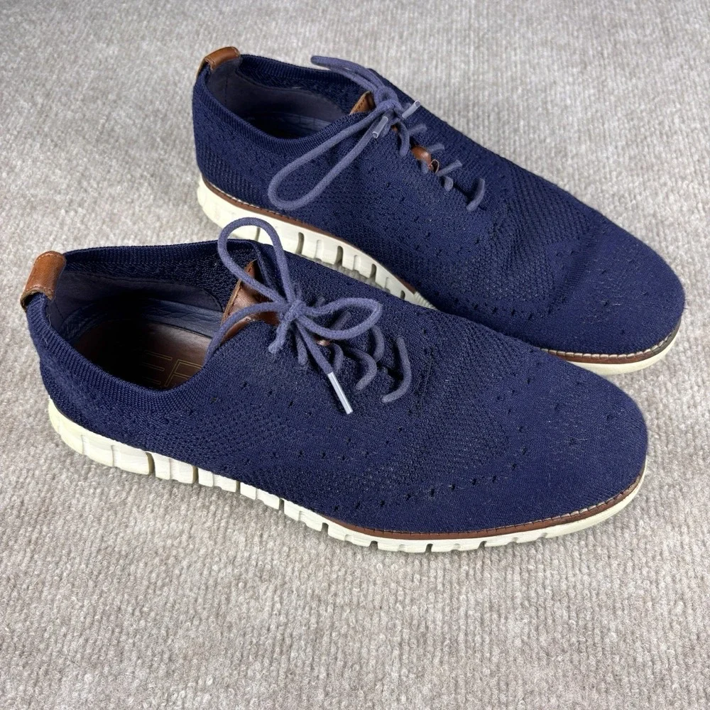 Cole Haan OriginalGrand Wingtip Oxford Shoes Men's 9M Navy‎ Blue Knit Sneakers
